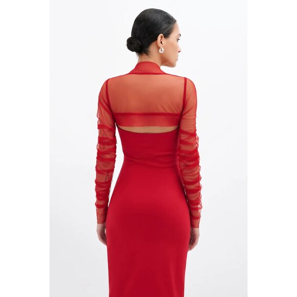 NWT Marcella NYC red mesh ruched Madison Bolero - Picture 6 of 11